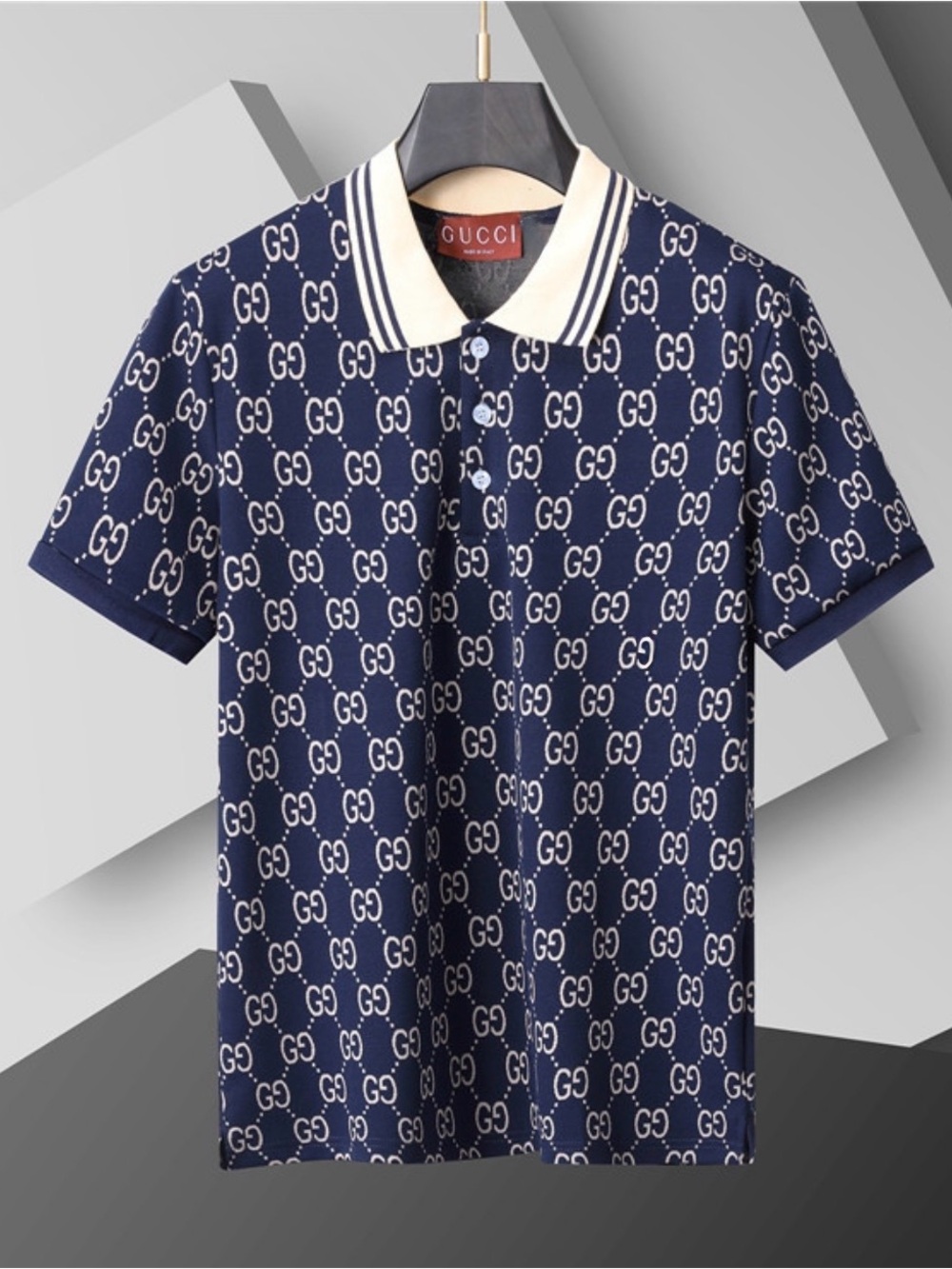 Gucci Navy and White GG Jacquard Polo
